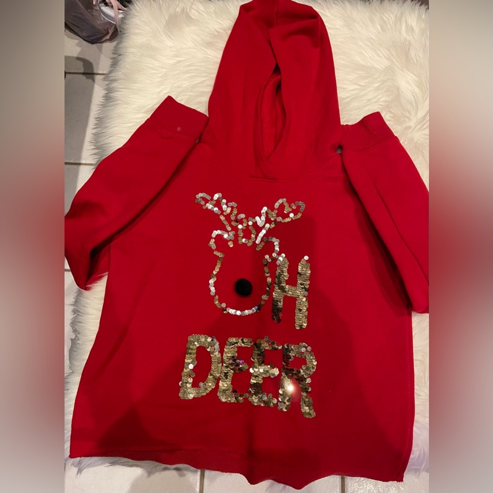 Girls Justice Red Hoodie reversal sequins silver/gold New 12 Christmas